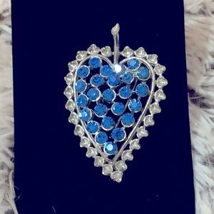 Beautiful Blue Rhinestone Brooch Leaf Design